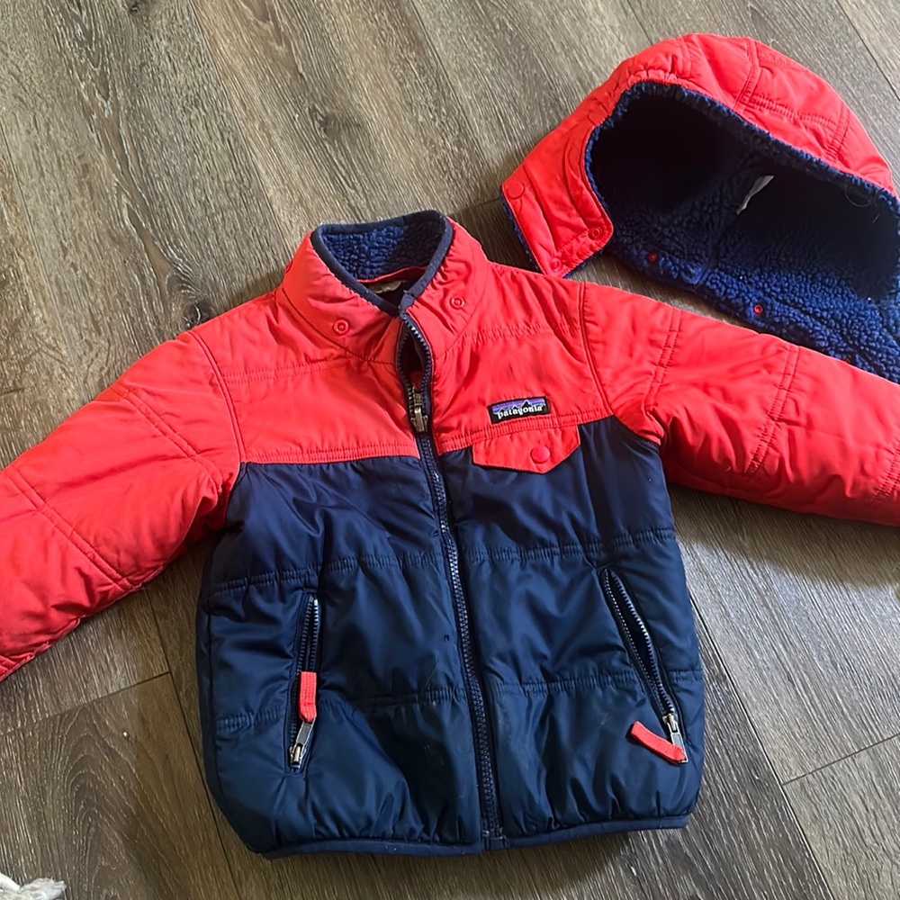 Patagonia toddler boy puffer coat detachable hood 4T general wear no holes rips